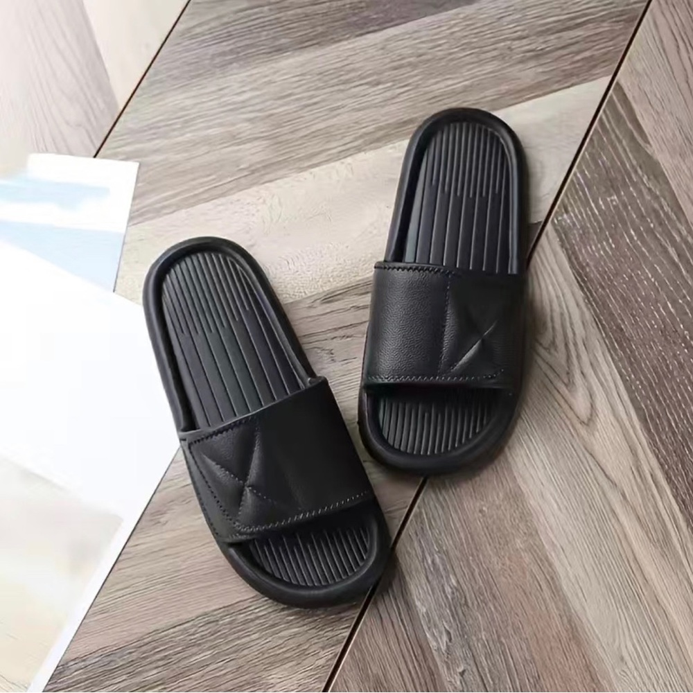 Indoor Flat Slippers, Simple Lightweight Slides Black